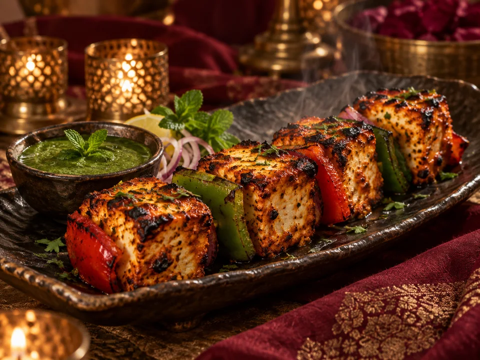 Paneer tikka from a live tandoor counter