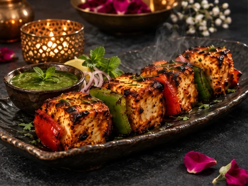 Achari Paneer Tikka presented at a premium catered event