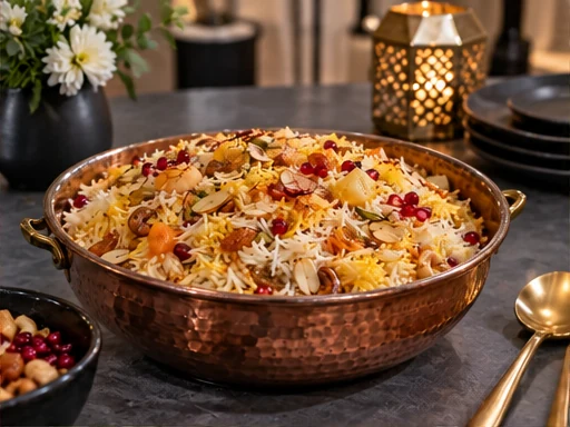 Kashmiri Pulao presented at a premium catered event